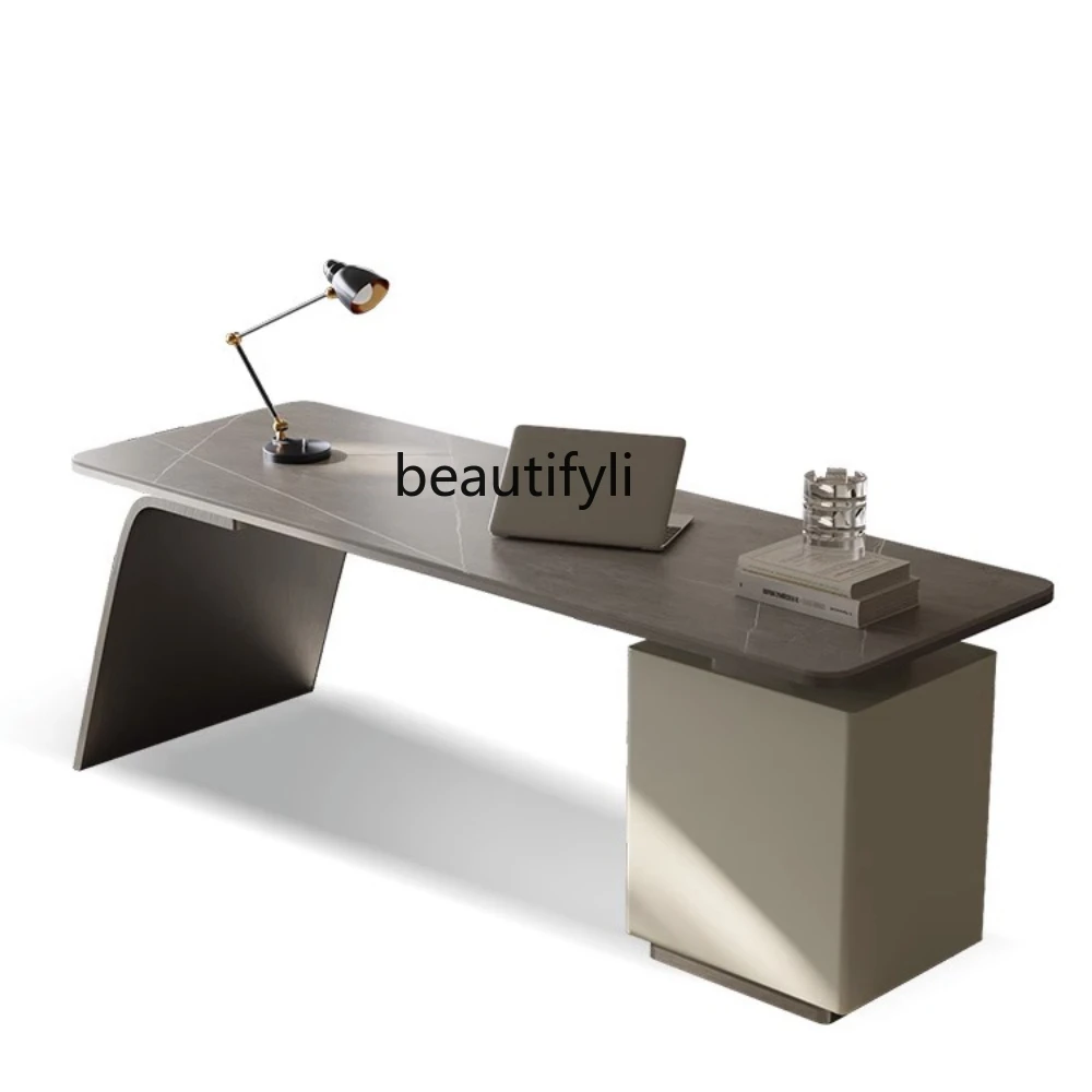 

Italian Minimalist Bright Stone Plate Desk Study Desk Light Luxury Computer Desk Integrated Office Table