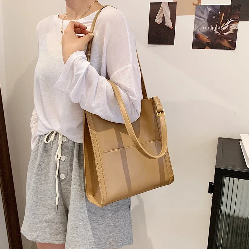 

Quality Women Tote Bags 2023 Luxury Designer Handbags Pure Color Soft PU Leather Shoulder Bag Large Capacity Shopping Tote