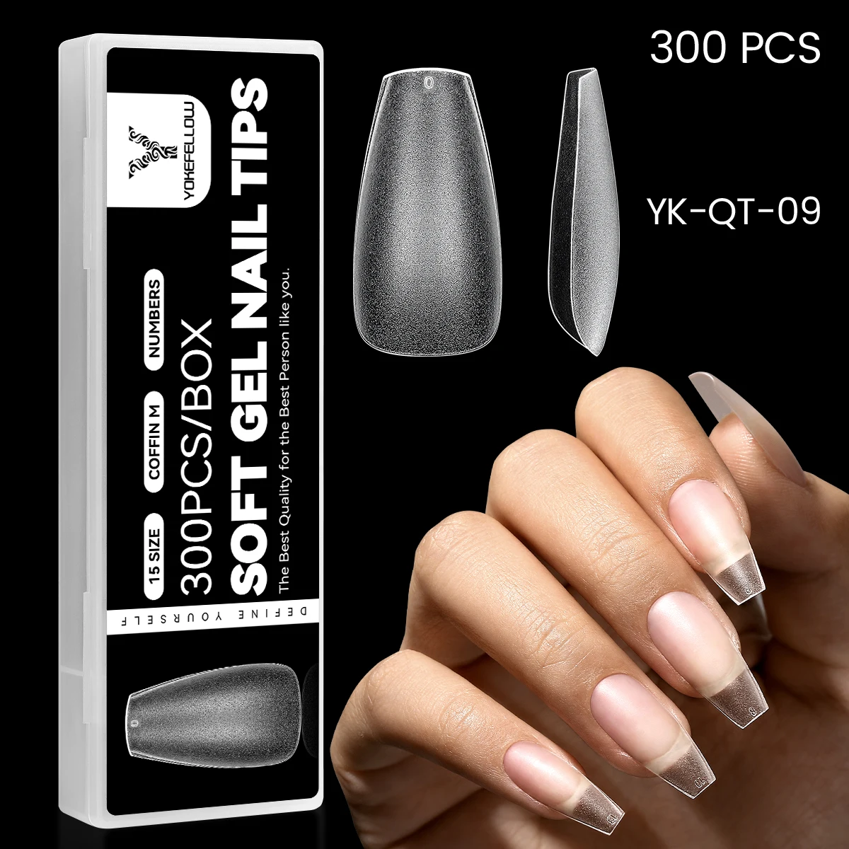 YOKEFELLOW 300PCS 15 SIZE Soft Gel Nail Tips Kit Full Cover Nail Extensions Half Matte Acrylic False Gelly Nails Salons Home DIY