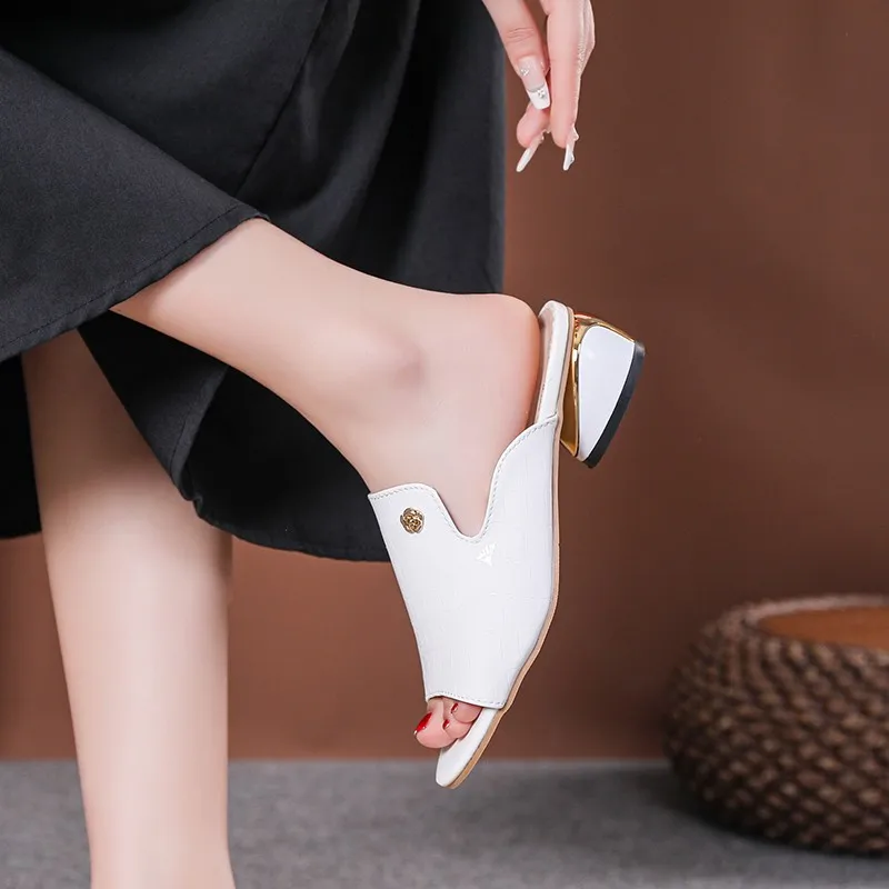 Fashion Red Sexy Pu Soft Leather Female  Slippers Summer Fashion Heels Slides Shoes for Girls Comfortable Slippers Woman