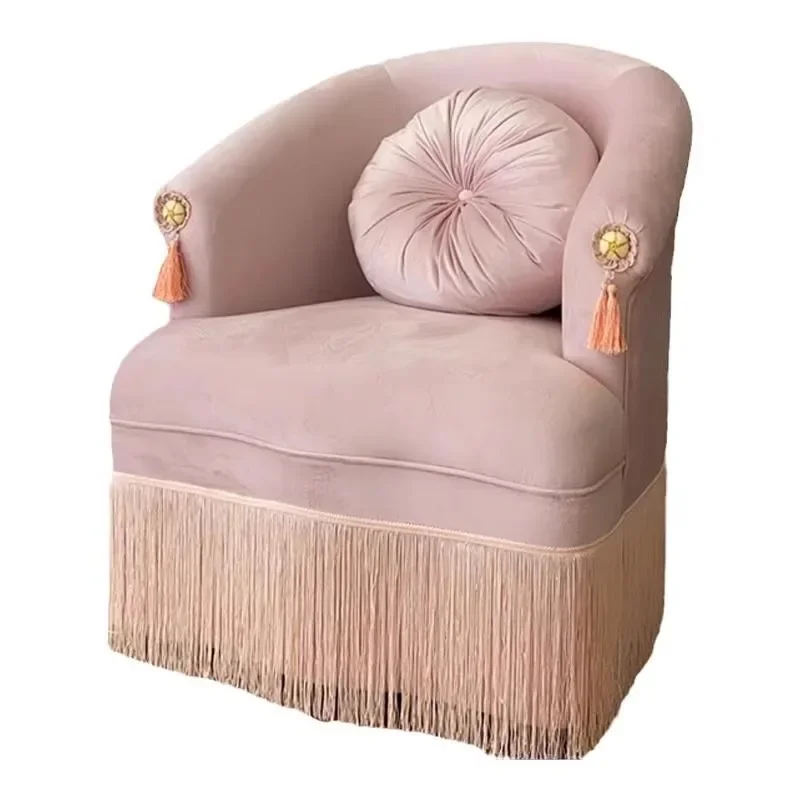 Retro style velvet fringed single sofa dirty pink flow designer bedroom small apartment fabric armrest leisure chair