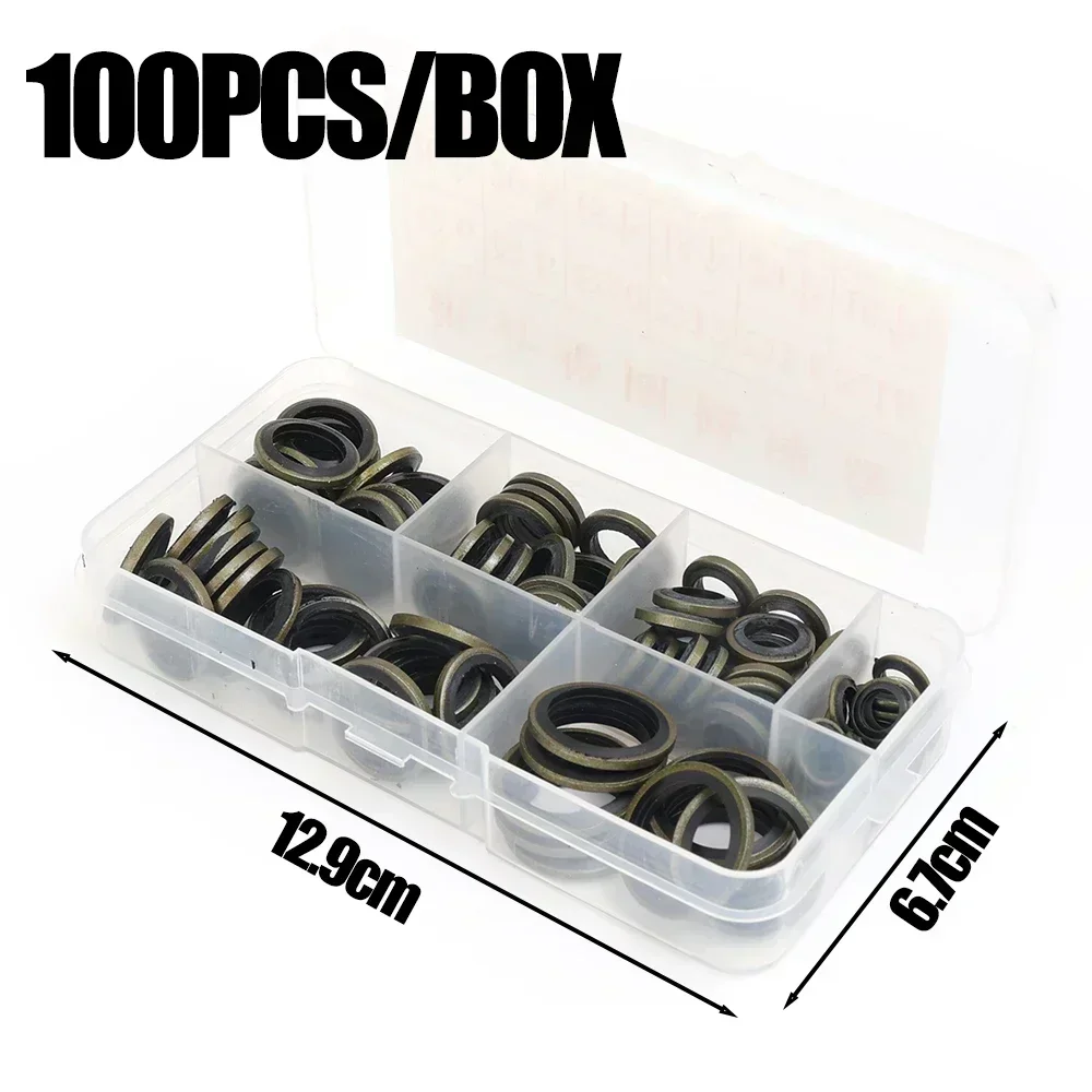100PCS Auto Oil Pan Gasket Kit M6 M8 M10 M12 M14 M16 Bonded Seal Washers Replaceable Sealing Washer Set for Car Oil Drain Screw