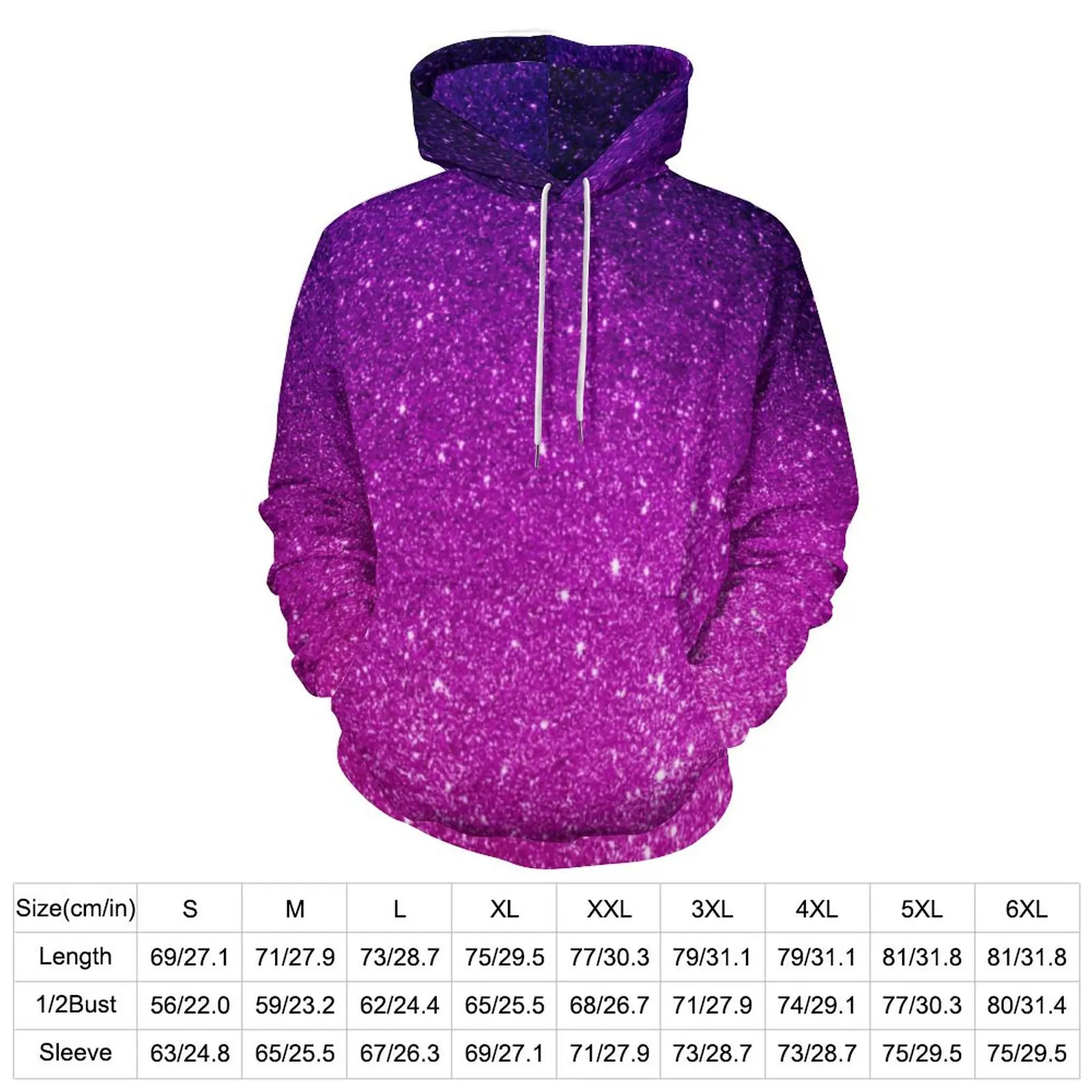 Glitter Ombre Hoodies Long Sleeve Magical Purple Casual Hoodie Spring Street Fashion Oversized Design Loose Hooded Sweatshirts