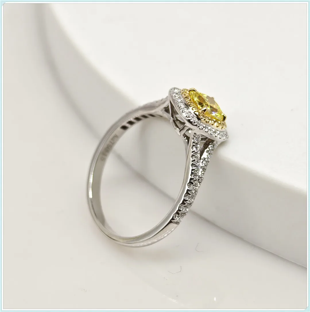 18K gold bred diamond Yellow diamond FVY HPHT CVD artificial diamond wedding ring square circumference Y arm custom wholesale