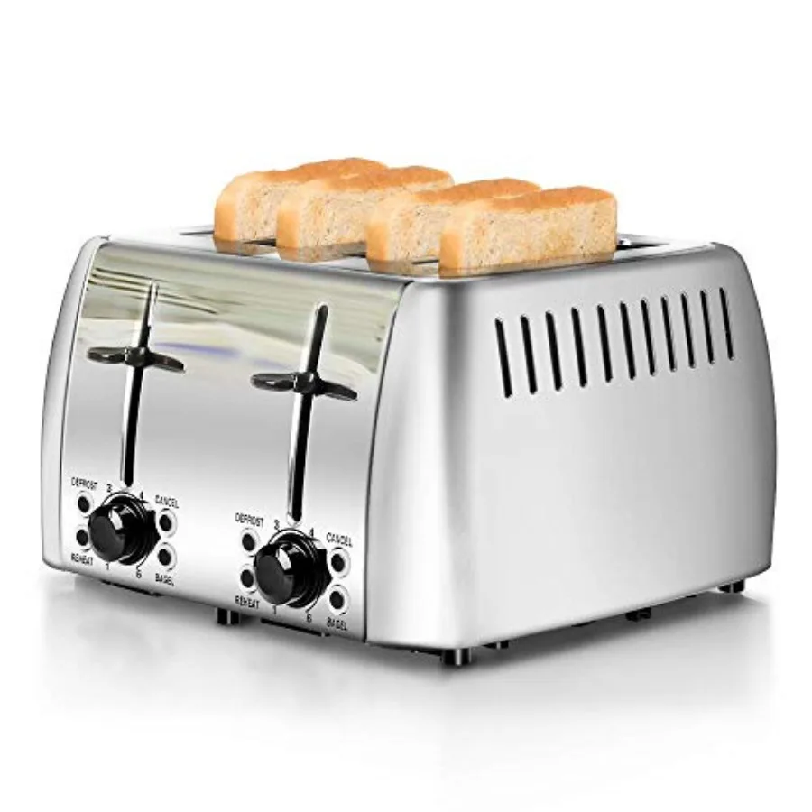 

4-Slice Stainless Steel Bagel Toaster with Extra Wide Slots 6 Browning Settings Reheat/Defrost/Cancel Functions for Toasting Br