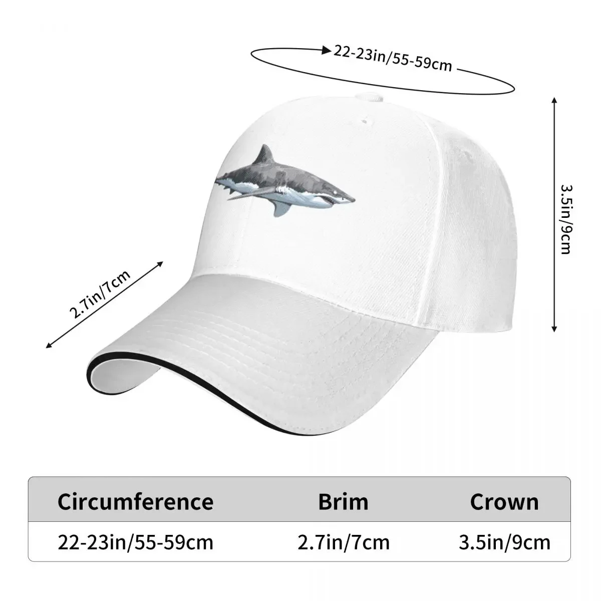 Great White Shark Cap Fashion Casual Baseball Caps Adjustable Hat Hip Hop Summer Unisex Baseball Hats Customizable Polychromatic