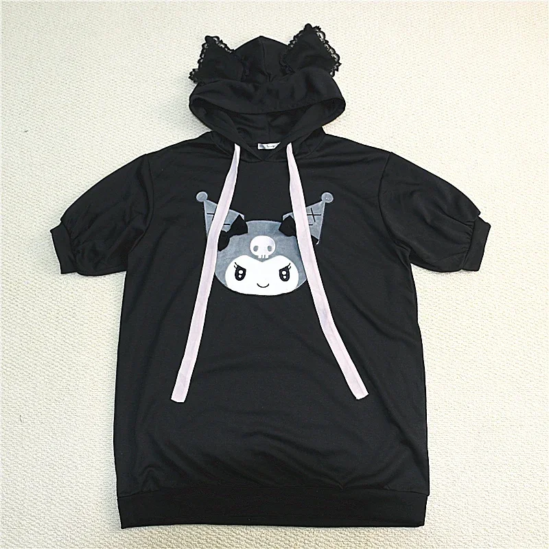 Japanese Sanrio Kuromi Sweet Y2k Cartoon Hooded Sweatshirts Summer Fashion Preppy Loose Slim Student Black Casual Hoodies Women