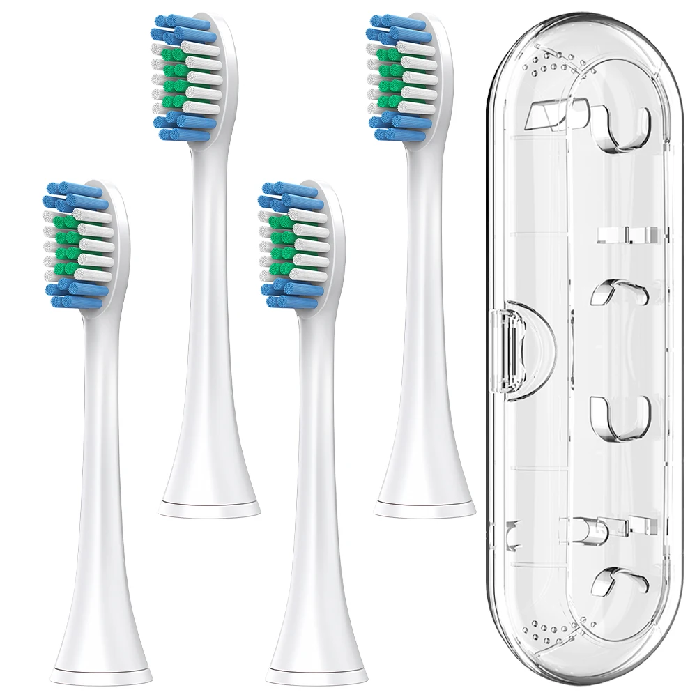 

Clear Toothbrush Travel Case Protective Box & 4 Replacement Brush Heads Compatible with Philips Sonicare Electric Toothbrushes