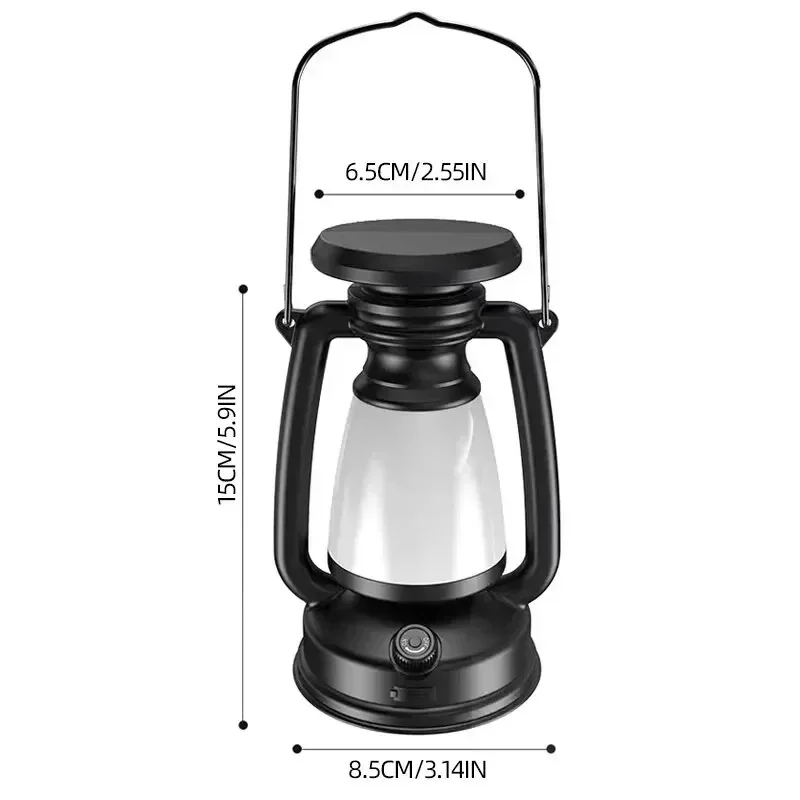 Lampada da campeggio retrò solare portatile Lanterna da atmosfera sospesa per tenda da campeggio impermeabile con regolazione continua ricaricabile tramite USB