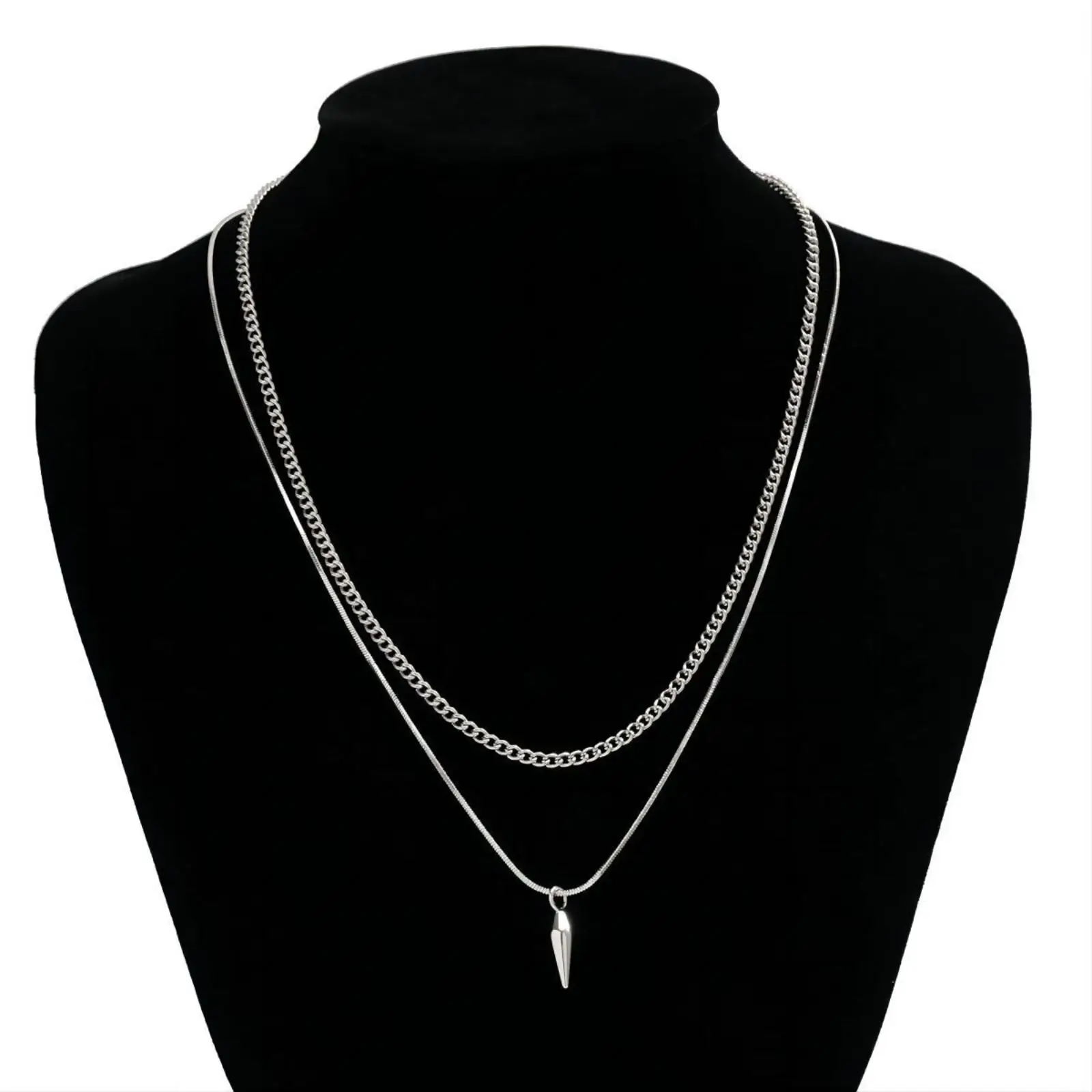 Doppelschichtige Speerspitzen-Anhänger-Halskette für Männer aus Edelstahl, Hip-Hop-Schmuck Geschenk – Detail 3