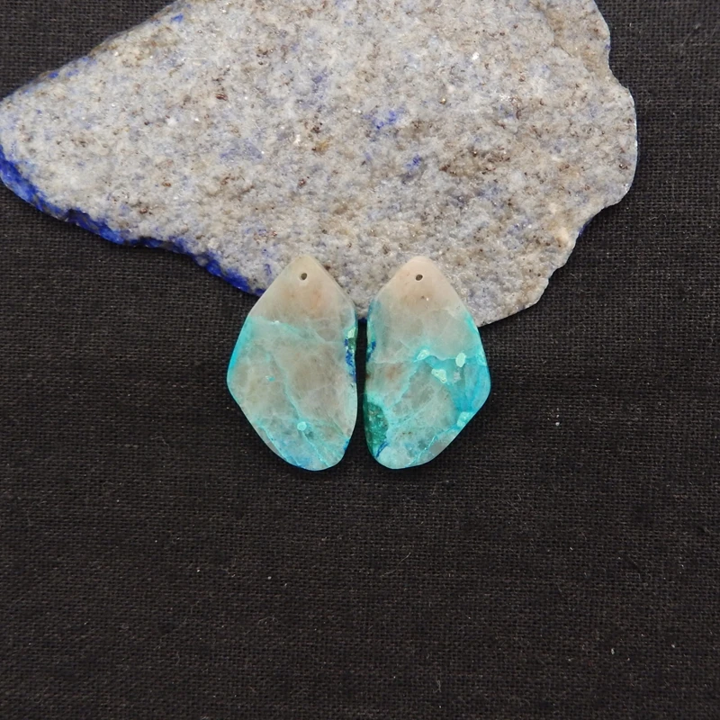 

Women's Handmade Natural Stone Chrysocolla Front Drilling Earrings Semiprecious Jewelry Accessory