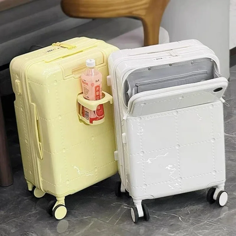 

Travel Suitcase Front Opening Zipper Trolley Luggage Bag Combination Lock Rolling Luggage Case USB Portable Woman Travel Bag