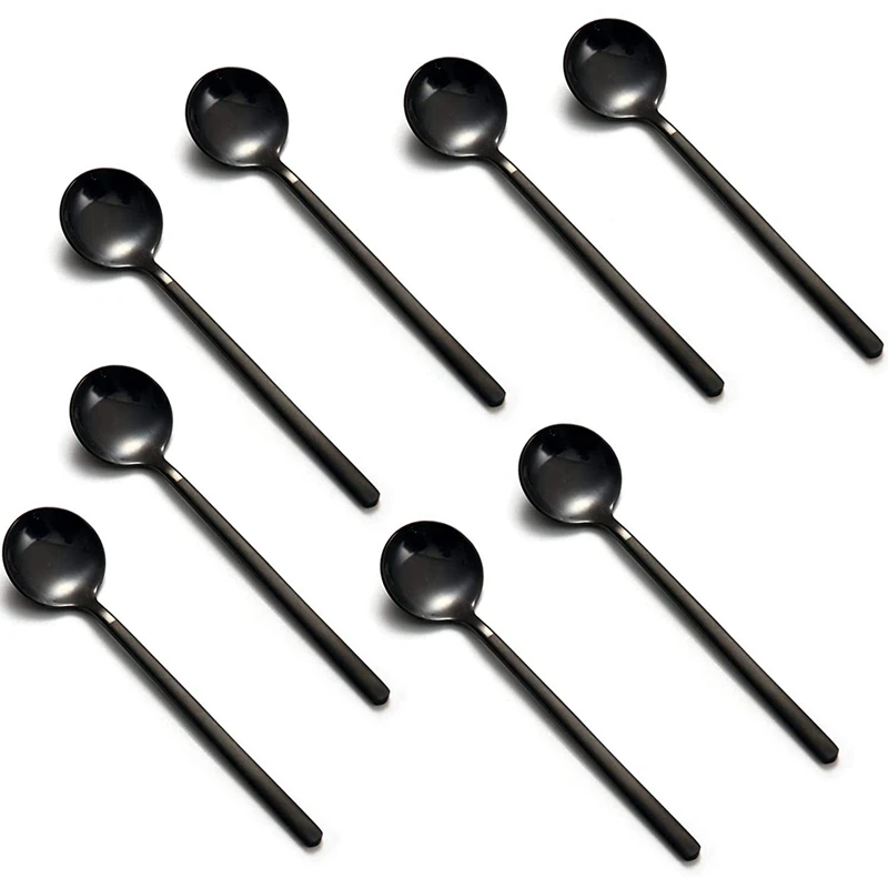 Mini Dessert Spoons Coffee Spoons Black Plated Teaspoons Frosted Handle For Dessert Tea Ice Cream Cake Coffee Set Of 24