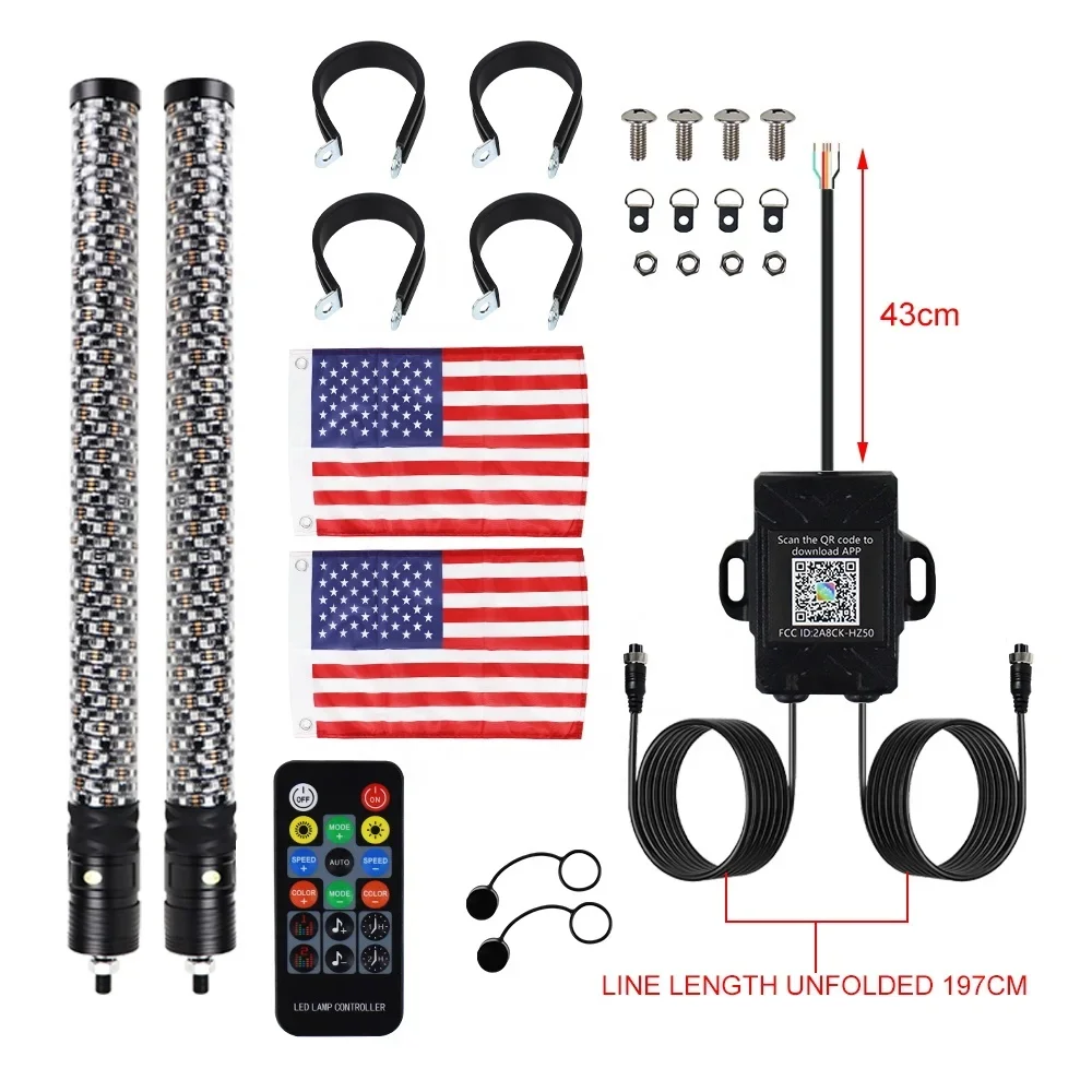 2FT RGB سوط أضواء دوامة LED سوط ضوء مع التطبيق التحكم عن بعد ل جيب UTV ATV على الطرق الوعرة RZR بولاريس شاحنة #2