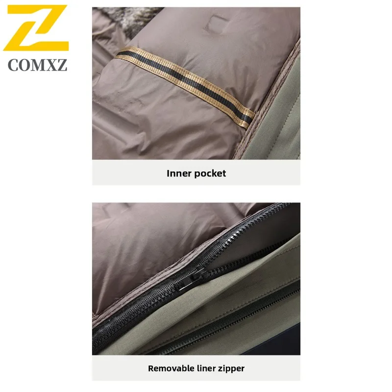 COMXZ 2025 Winter Men Down Jacket New Middle Aged Dad Business Casual Detachable Inner Layer Hood Plush 90% Goose Down Coat
