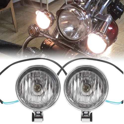 Faro antiniebla Universal para motocicleta, lámpara cromada para Harley de Luz Ámbar, Honda y Yamaha, DC 12V, 4, 2 uds.