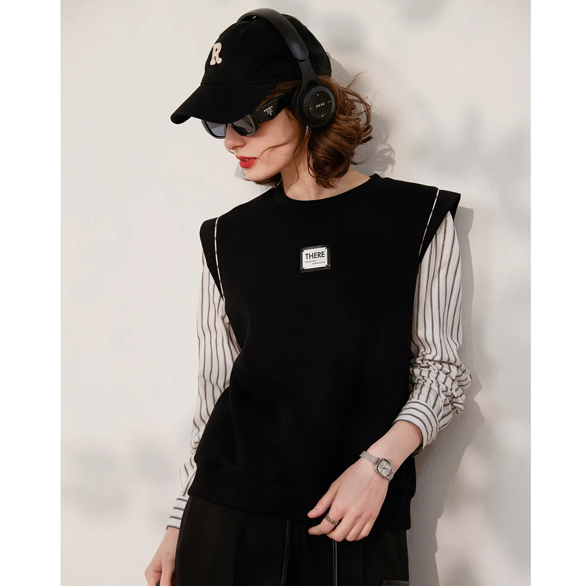 LOUIS YAO New Casual Striped Round Neck Women's Sweatshirts 2025 Spring Autumn Splicing Long Sleeve Hoodie Fake Two piece Tops