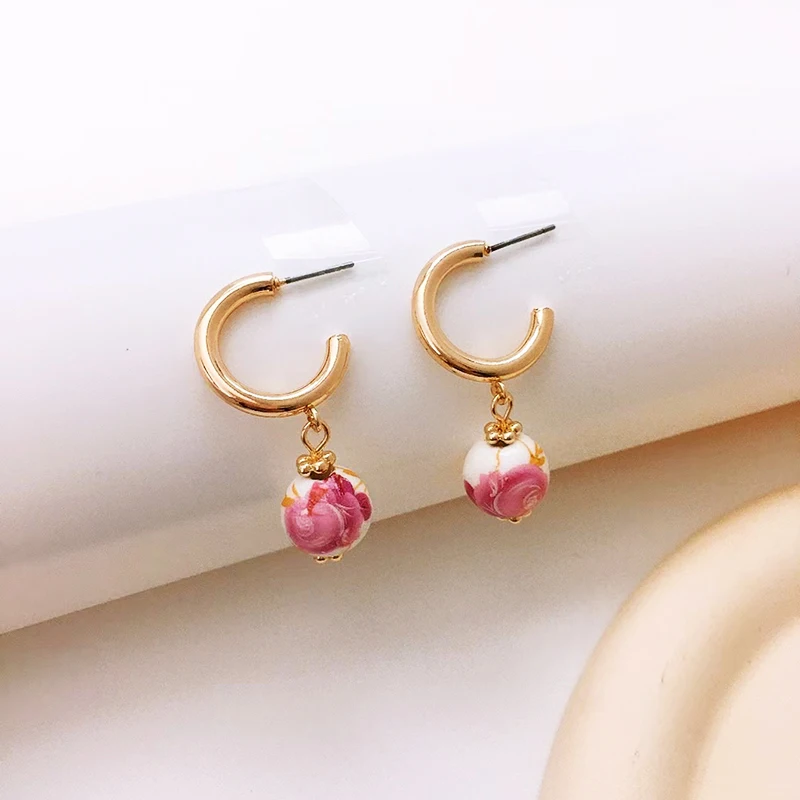 Europe and America Simplicity Fashion Bead National Style Blue and White Porcelain Minority Design Jewelry for Women Earring