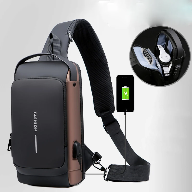 

Men Multifunction Fashion Travel Sport Sling Bag Male USB Charging Anti-theft Password Lock for Riding Motorcycle Chest Packs