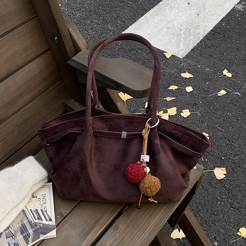 Ladies Handbag Large Capacity Tote Bags High End Retro Suede Shoulder Bags Small Bags For Commuting To Work