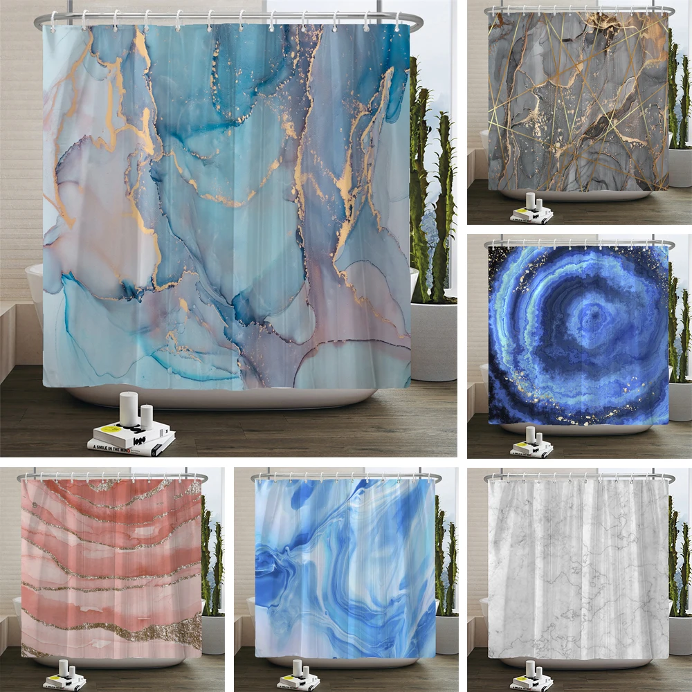 Gradient Marble Ink Texture Shower Curtains Waterproof Abstract Art Romantic Bath Curtain Home Bathroom Curtain Decor With Hooks