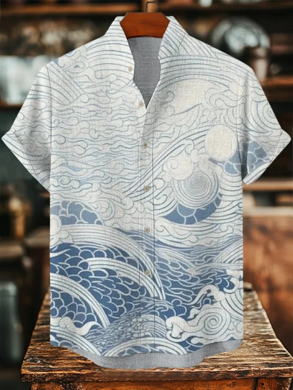 

Men's Retro Summer Style Short Sleeve Shirt Stand Collar Linen Hawaiian Print Casual Vacation High Quality New 2026