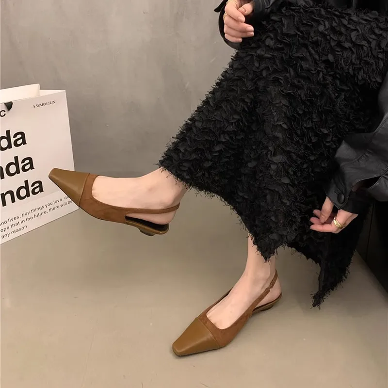 Sandalias de tacón bajo sin cordones para mujer, zapatos de tacón bajo, calzado de vestir para exteriores, Primavera, 2024