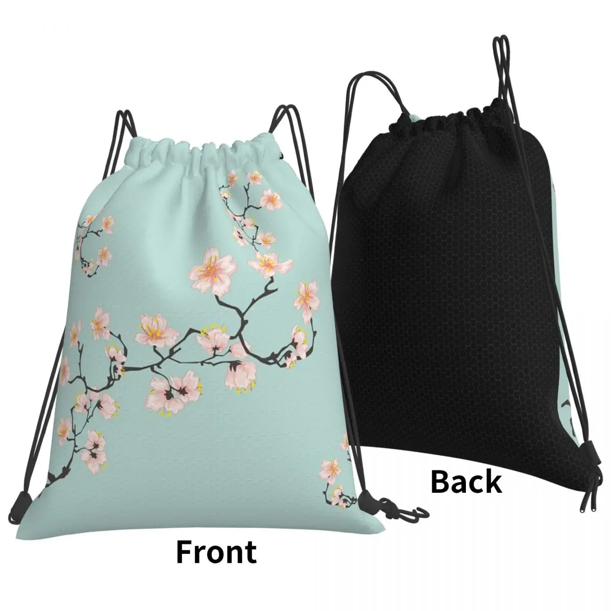 Sakura Cherry Blossom Japanese Flowers Backpacks Portable Drawstring Bundle Pocket Sports Bag Book Bags for Travel School