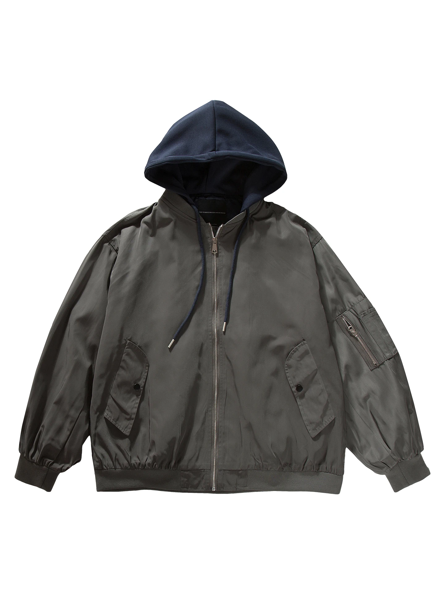 アメリカンストリート スレ メンズ ルーズフィット フード付きジャケット 秋冬 カジュアル フライトコート フェイクツーピース ユース ポリエステル繊維