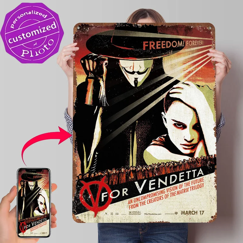 V for Vendetta Artwork Tin Poster Customized Wall Art Retro Vintage Metal Signs for Fans Room Office Decor Decoration Gaming