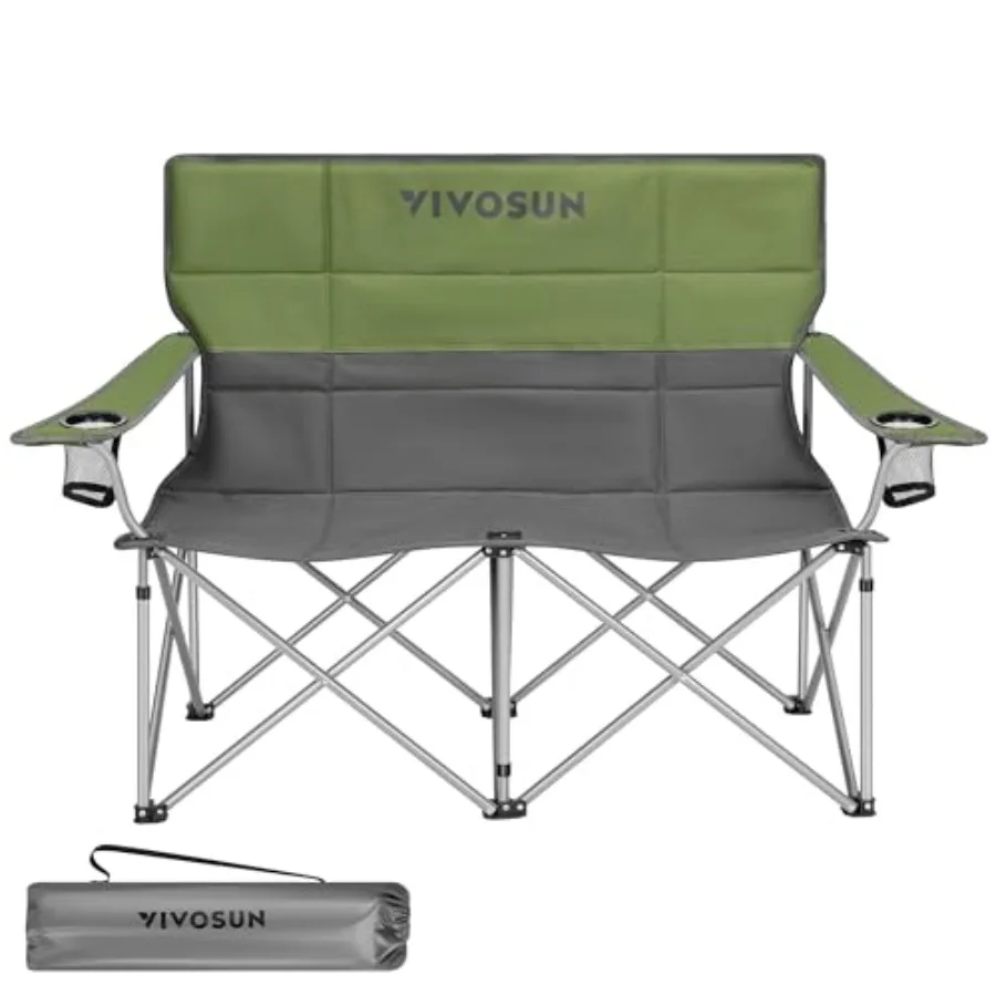 

outlets] Double Camping Chair, Fully Padded Folding Loveseat, Portable Oversized Duo Chair with Storage Cup Holders, Height-adj