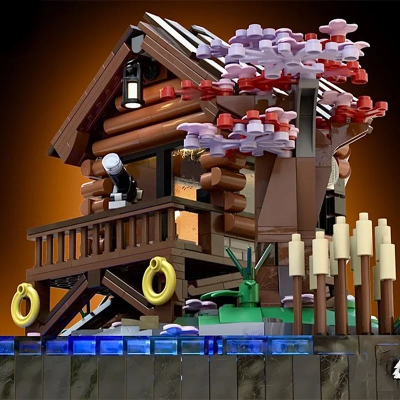 1587 pièces MOC Maison de cabane en bord de lac Whispering Pines, modèle iconique, cadeau de Noël, blocs de construction, architecture, idée de jouet DIY, briques pour enfants