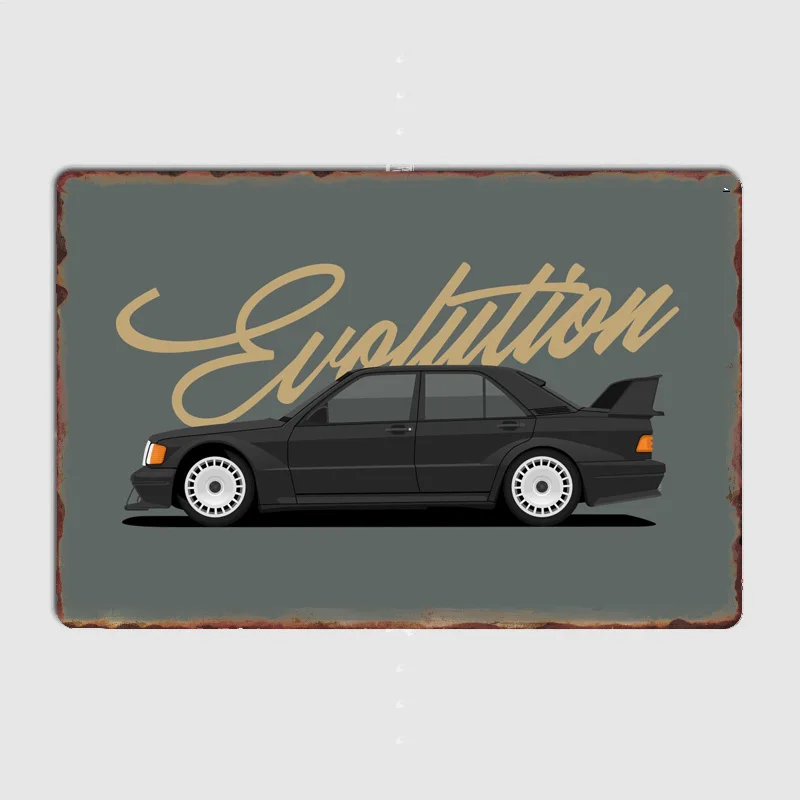 Роскошный Black190e Evolution DTM гоночный и раллийный автомобиль металлический плакат в помещении и на открытом воздухе для дома, спальни, бара, жестяная вывеска, декор для комнаты, настенный декор