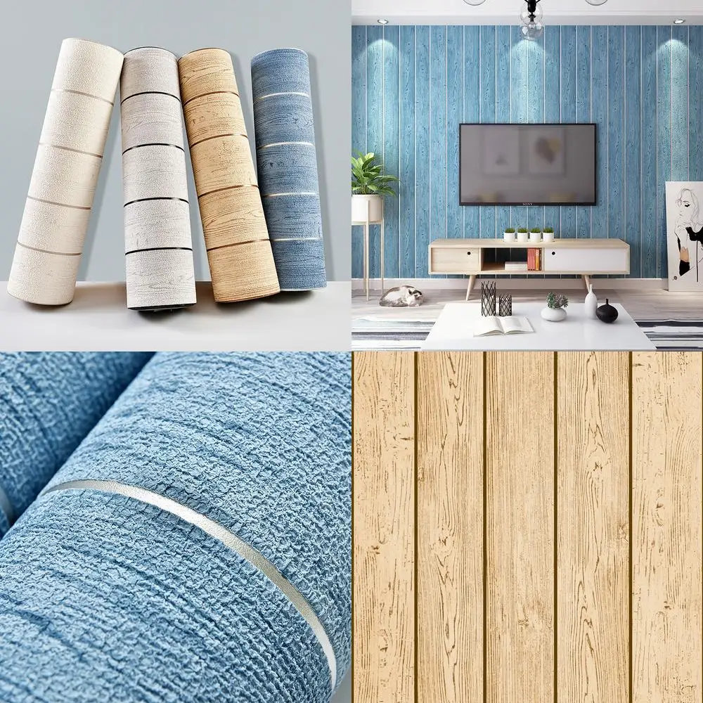 Modern Simple Mediterranean Wood Grain Suede Wallpaper 3D Horizontal Stripe Panel Living Room Bedroom TV Background Wall Decor