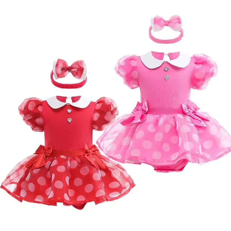 Disfraz de Minnie Mouse con punto rojo para bebé, vestido rosa para bebé, disfraz de Halloween