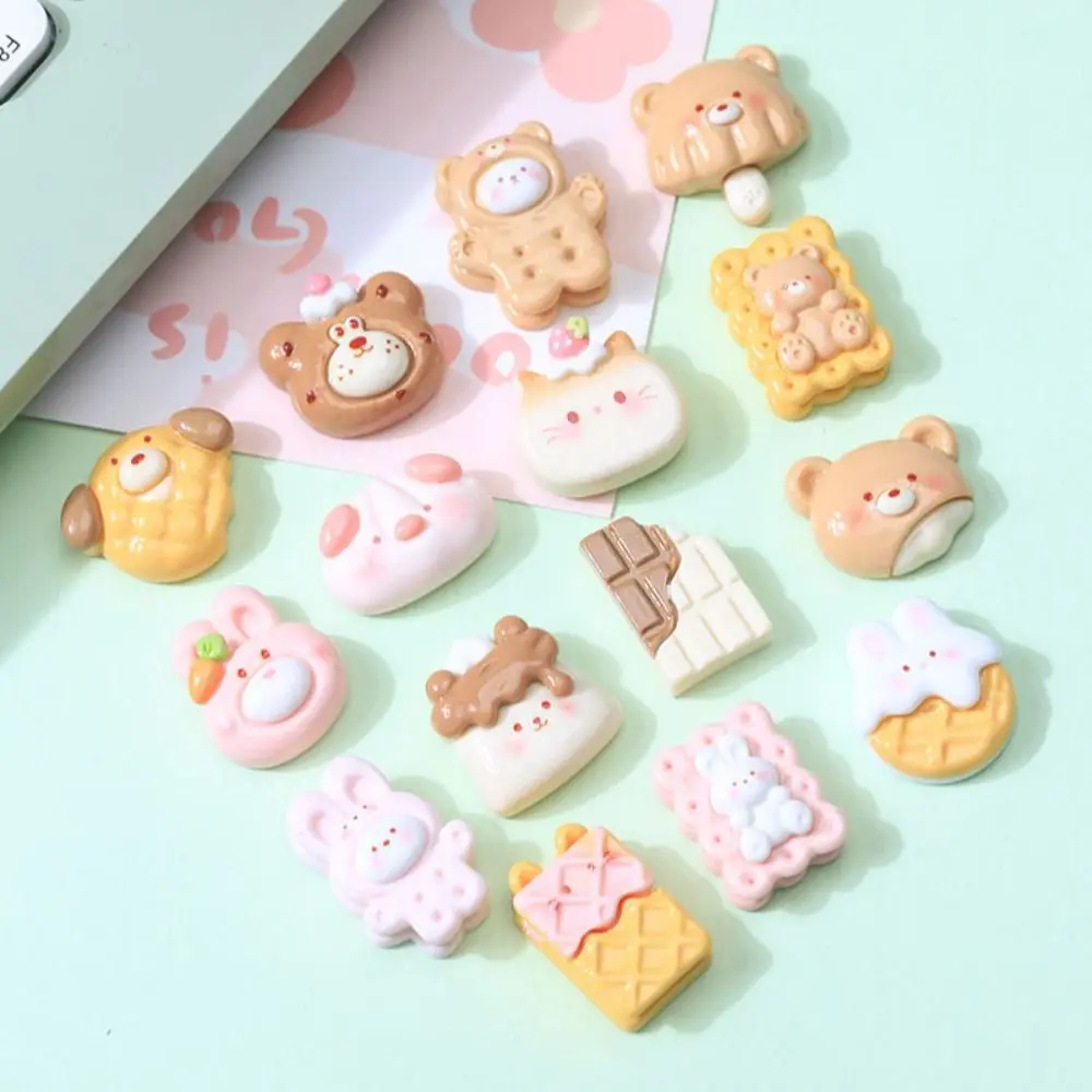 20 buah baru jimat roti Resin hewan wafel kue Scrapbooking DIY aksesoris kerajinan Flatback warna-warni jimat lendir mainan anak