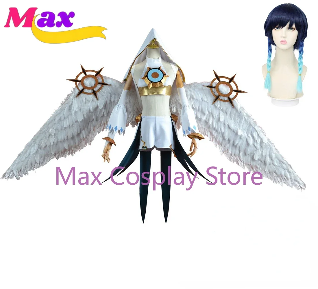 

Max аниме Genshin Impact Game Venti Barbatos Косплей Костюм Mondstadt God of Wind Wing Парик Взрослый мужчина Женщина Сексуальный Хэллоуин
