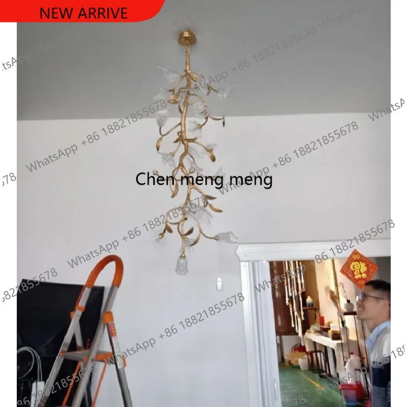 B182 Nordic art all-copper chandelier light luxury dining room lamp villa creative living room stair chandelier