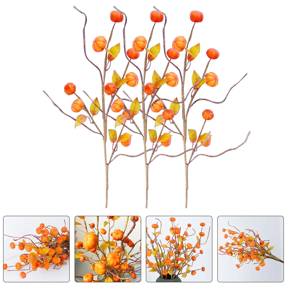 

3 Pcs Pumpkin Branch Decorative Flowers Pumpkins Halloween Fall Artificial Pick Branches Autumn