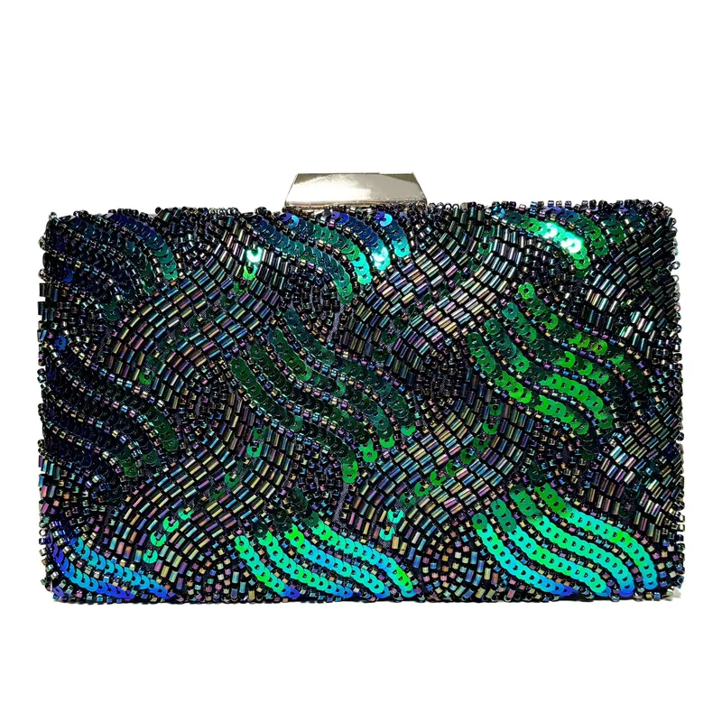 

Glaring Evening Bag for Women Luxury Peacock Green Glitter Clutch Elegant Wedding Birthday Party Handbag One Side Plain Purses