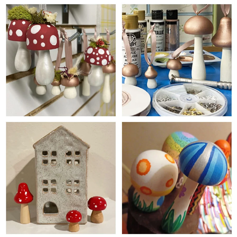 10pcs Wooden Mushroom Creative DIY Crafts Painting Natural Unfinished Mushroom for Children Kids Gift Household Ornament Decor