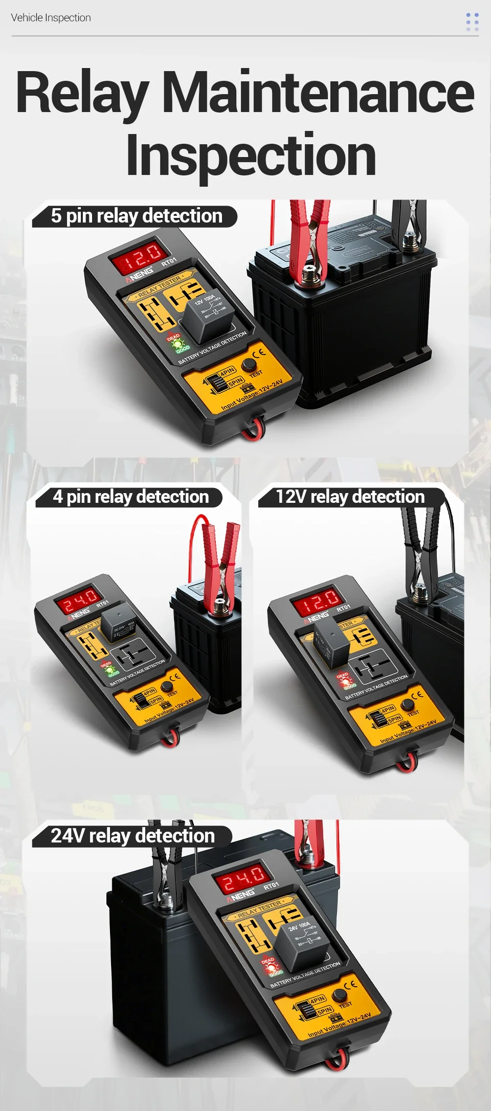 Auto Relais Tester Auto Relais Tester Spannung Tester ANENG RT01 11-25V LED Test Batterie Checker 4/5 pin Relais Analysator Reparatur Werkzeug – Detail 10