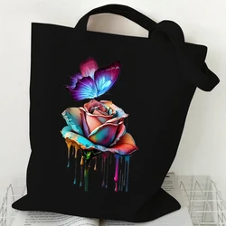 Women's Handbags Vintage Flower Butterfly Print Storage Handbag Technically Design Canvas Shopping Bag Flower Women Shoulder Bag