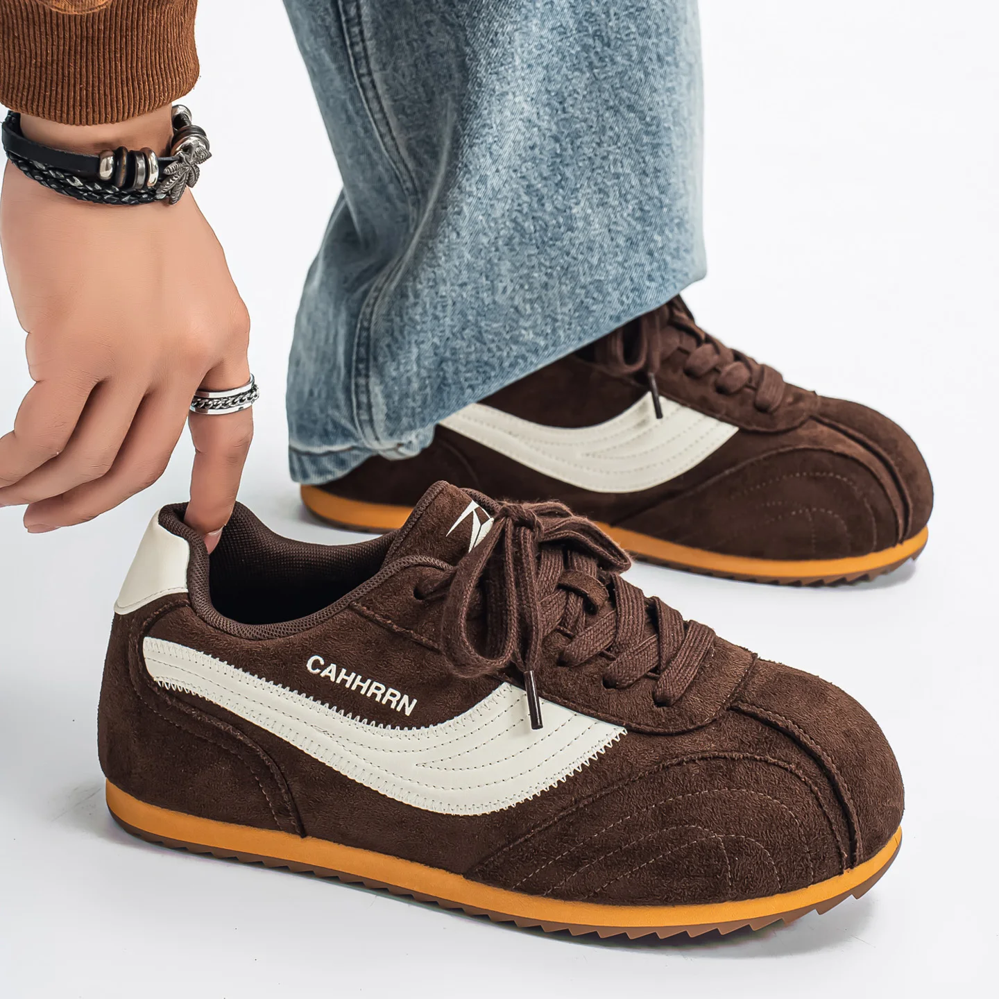 New Men's Retro Color Block Soft Sole German Trainer Shoes Non Slip Wear Resistant Hidden Height Increasing Casual Sports Shoes