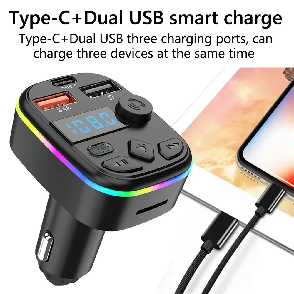 Car Phone Charger Car FM Transmitter Support TF Card U Disk Hands-Free MP3 Player Radio MP3 Player Bluetooth-Compatible Adapter view 5