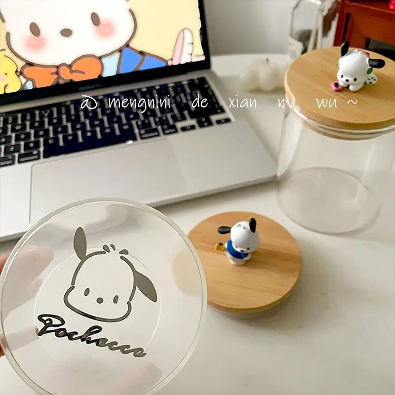 Sanrio Food Glass Jar Anime Pochacco Candy Cookies Airtight Storage Tank Cork with Cover Portable Storage Kitchen Food Cute