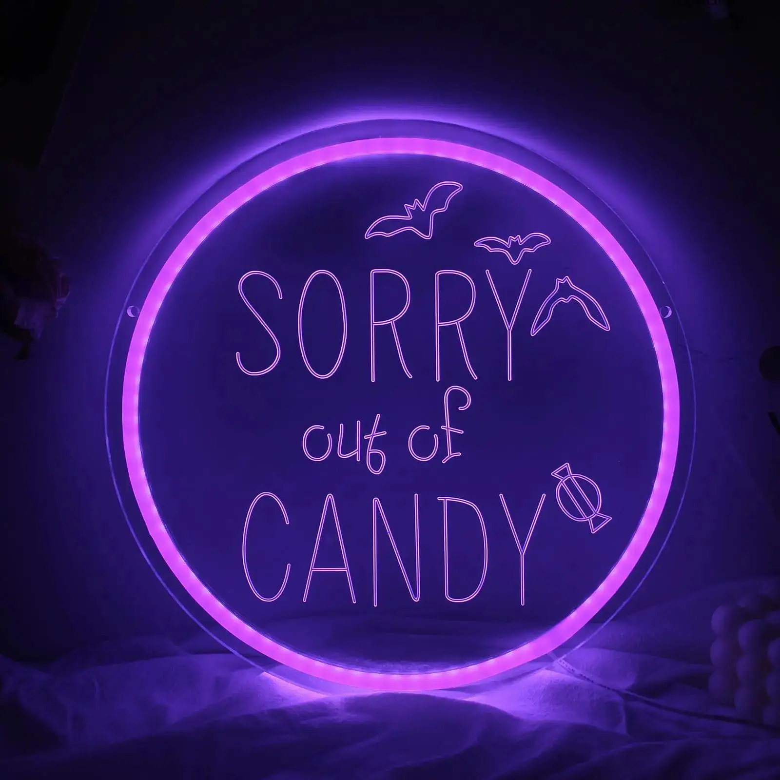 Sorry Out of Candy LED Neon Sign Dimmable Neon Light Halloween Home Trick or Treat Porch Decor Store Party Dorm Art Hanging Lamp