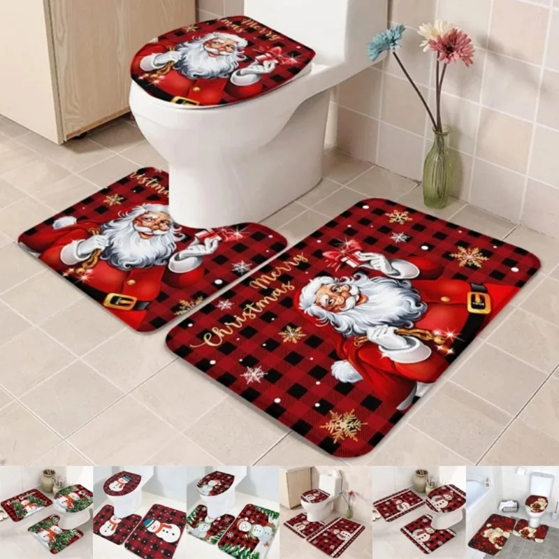 

3PCS/set Bathroom Non-slip Mat Christmas Santa Claus and Snowman Toilet Seat Cover and Rug New Year Decorations Home Floor Mat