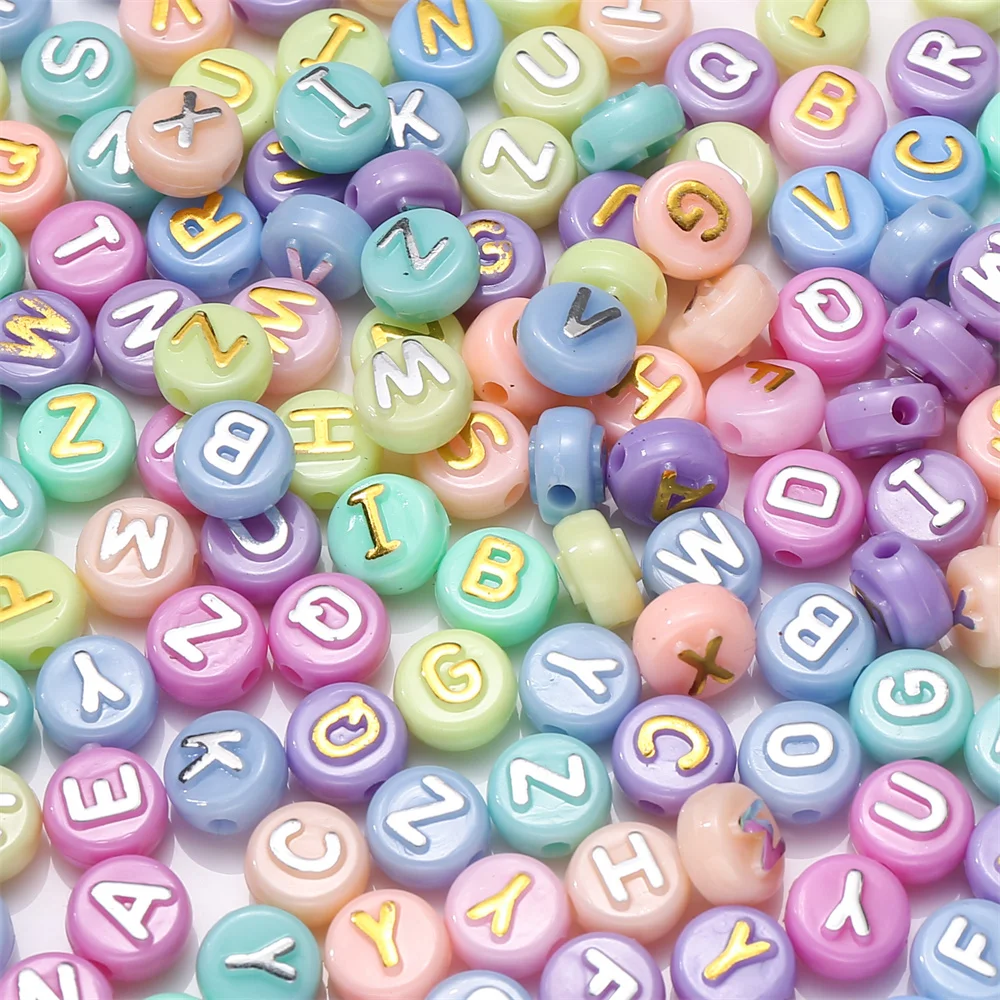 100/200 Stück gemischte Acryl-Buchstabenperlen 4x7mm 6x10mm in Pastellfarben, runde Alphabet-Abstandsperlen für DIY-Armband-Bastelarbeiten – Detail 1
