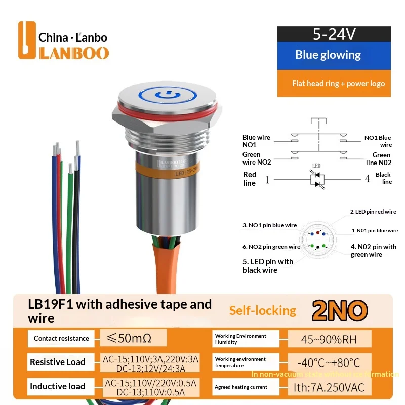 LANBOO F1 serie 19mm miniatuur waterdichte epoxy-geïsoleerde IP67 verlichte drukknop, vergelijkbaar met Bole-stijl